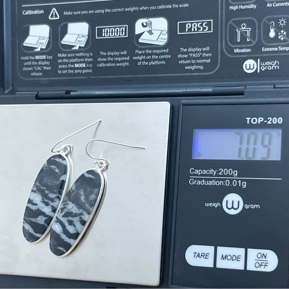 Buffalo Turquoise White Turquoise Earrings Solid Sterling Silver 925 Oval New - Picture 5 of 7